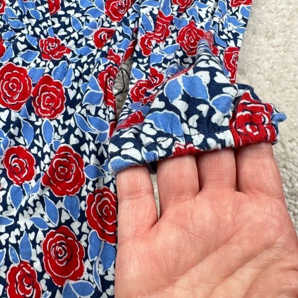 Modcloth Blue Red Floral Roses Surplice Wrap Blouse Top - Picture 6 of 9